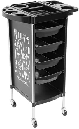 LKHDONG Friseurwagen, Friseur Arbeitswagen Trolley mit 4 Schubladen, Salon Trolley mit Rollen, Arbeitswagen Rollwagen für Schönheitssalons, Friseurläden, Bedienungswagen Schwarz