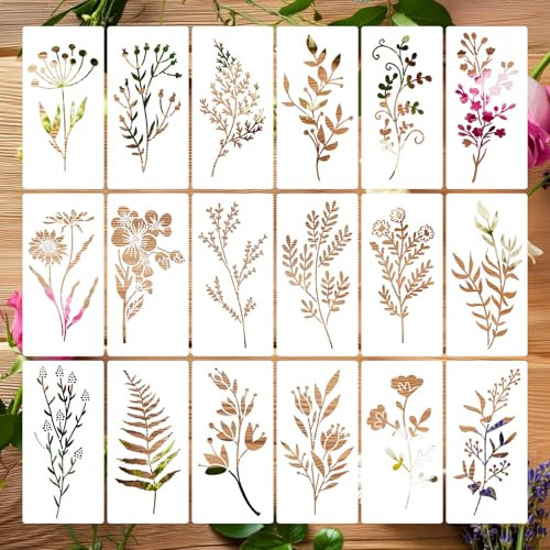 18 Stück wiederverwendbare Blumenschablonen, Malvorlagen und Zeichenschablonen für Holz, Bastelvorlage zum Malen auf Möbeln, Leinwand, Wand und Heimdekoration