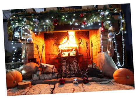 DOITOOL Weihnachtshintergrund Vinylstoff Kaminmotiv 150x90cm Party Foto Kulisse Leicht Tragbar