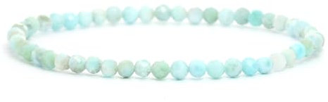 LAKADA Echtes Larimar Edelstein Armband mit facettierten 4mm Perlen Heilstein Schutzstein Edelsteinarmband Glücksbringer Talisman Geschenk (Larimar, 18CM)