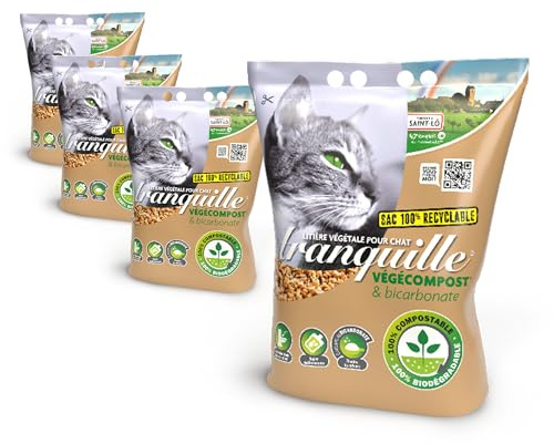 TRANQUILLE Pflanzliche Katzentoilette Vegecompost für klumpende Katzen, 4 l, 4 Stück