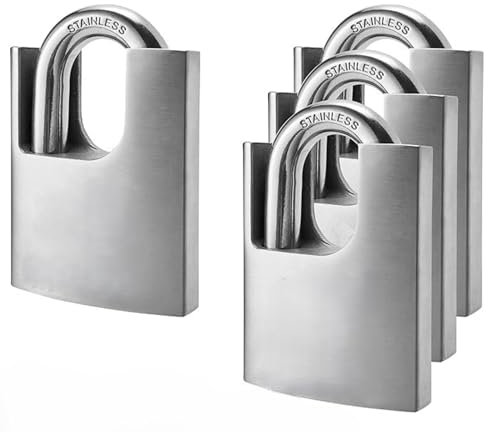 ProBytes Aware - Lucchetti da 50-60-70 mm, 3 pezzi, protezione resistente alle intemperie, arco e corpo in acciaio temprato, 4 chiavi e cilindro in ottone, resistenti, per tutte le stagioni