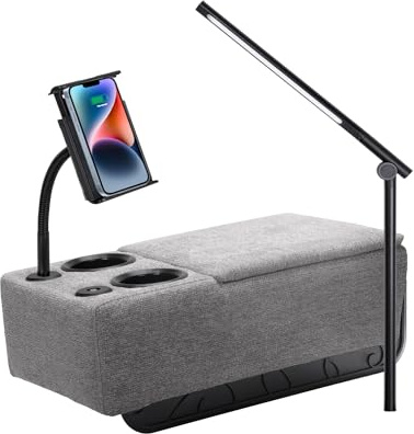 beyond SMART Abnehmbare Sofa-Armlehne mit Getränkehalter, PU-Leder, multifunktionale Couch-Caddy Aufbewahrung, Armlehne mit kabellosem Ladeständer und LED-Leselicht für Sofa, Mittelsitz, verstellbar
