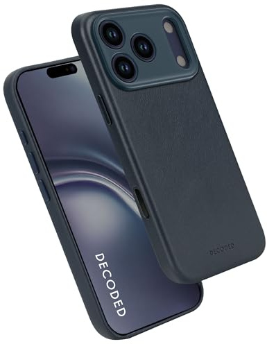 Decoded Lederhülle für iPhone 17 Pro Max, Premium ECCO Leder, MagSafe Kompatibel, Vollständiger Kameraschutz, Metalltasten, Stoßfest, Kratzfest, Glas Kamera Taste, Marineblau