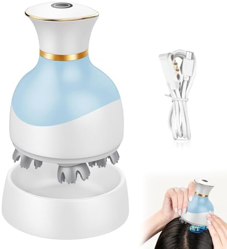 Masajeador de Cabeza Eléctrico 3D, Masajeador Cuero Cabelludo Portátil, Scalp Massager Impermeable IPX7, Carga Magnética, 4 Cabezales de Repuesto, para Relajación