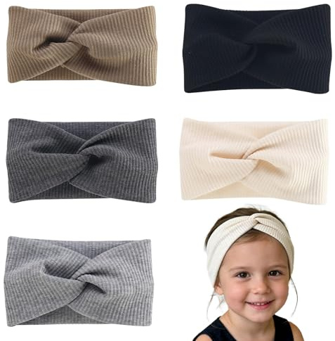 5 Stück Stirnband Damen und Mädchen, Breite Elastische Haarbänder | mit Knoten, Weiches Boho Kopfband für Frauen und Teenager, Rutschfest für Yoga Sport Make-up und Alltag, 5 Farben