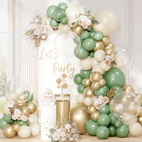 QIFU Luftballon Girlande Grün Weiß, 113 Stück Grün Gold Luftballons Geburtstag Ballon Girlande Green Gold Mit Bobo Für Birthday Jugendweihe Dschungel Junge Partydeko Geburtstags Konfirmation Kommunion