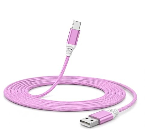 USB C Charger Cable, Light up Charging Cable 2M Support Data Transmission, Type C Cable Fast Charging USB A to USB C for iPhone iPad Huawei Android Phone 5V2A (Pink, 1 PC)