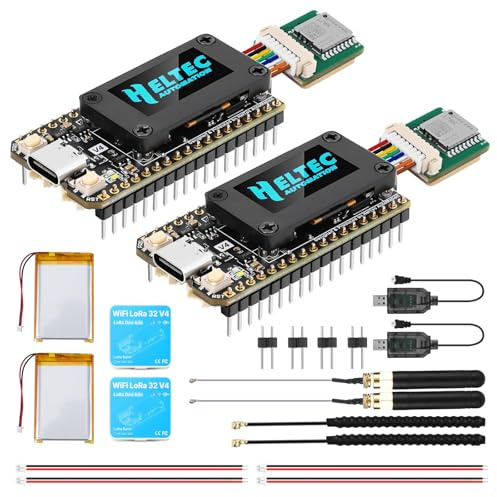 APKLVSR LoRa ESP32 V4 - Scheda di sviluppo + modulo GNSS + batteria da 3000 mAh, con antenna da 868 MHz, Bluetooth integrato, ESP32-S3 SX-1262 Chip, per Arduino Meshtastic LoRaWAN (2 pezzi)
