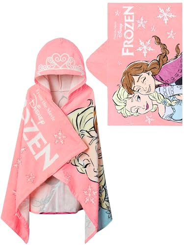 Disney Toalla De Piscina Frozen para Niñas, Poncho Elsa y Anna, Toalla De Playa Infantil para Piscina, Baño y Playa, Talla única