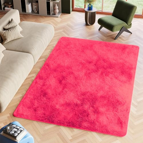 TAPISO Silk Teppich Shaggy rutschfest Pink Einfarbig Antirutsch Hochflor Langflor Weich Modern Schlafzimmer Wohnzimmer Bedvorleger ÖKO-TEX 80 x 150 cm