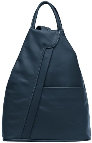 Caspar 2in1 Leder Rucksack Schultertasche Sportlich Elegante Damen Handtasche - SIGNATURE LINE - Modell No.782 - Made in Italy, Farbe:dunkelblau, Accessoires:One Size