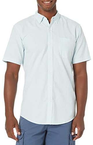 Amazon Essentials Men's Regular-Fit Short-Sleeve Pocket Oxford Shirt, Blue Stripes, XL