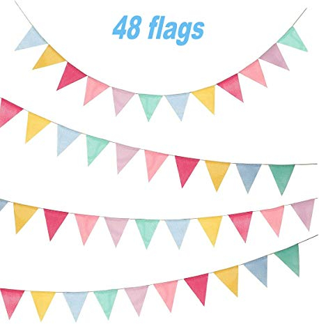 Cojoy 10 Mt Wimpel, Sackleinen Stoff Wimpelkette mit 48 stücke Dreieck Flags Multicolor Girlande für Geburtstag, hochzeit Party Dekoration