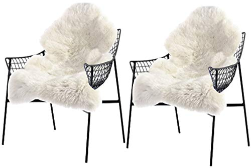 EUGAD 0036YMDZ-2 2er Faux Lammfell Schaffell Kunstfell Teppich Bettvorleger Longhair Fell Optik Gemütliches Schaffell Bettvorleger Sofa Matte Weiß 60x90cm