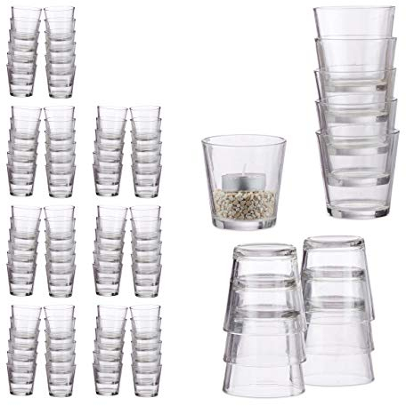 Relaxdays 96 x Teelichtglas, konisch, Tischdeko, Gläser für Dessert, Votivgläser, Gastgeschenk, Teelichtgläser 7,5 cm Ø, klar