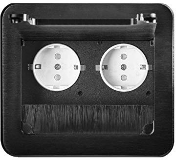 Einbausteckdose 2-4-fach & 2 Farben auswählbar Tischsteckdose Bodensteckdose (2x 230V, schwarz)