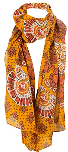 Sunsa Damen Sommer Schal. Frühling leicht & dünn 100% Baumwolle Tuch. Geblümt Halstuch als Geschenkideen für Frauen. (orange/gelb)