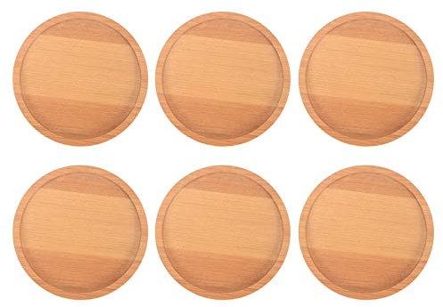 RTWAY Lot de 6 soucoupes rondes pour pot de fleurs de 10 cm avec rebord incurvé, plateau en bambou durable pour la plupart des pots de fleurs