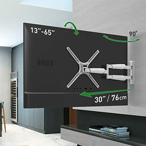 Barkan BM343XLW Lange weiße TV-Wandhalterung, 13–65 Zoll (33–165 cm), voll beweglich, 4 Bewegungen, für Flachbildschirme und Curved TVs, hält bis zu 35,9 kg, extrem ausziehbar, passend für LED, OLED