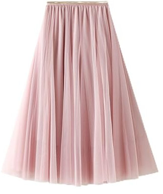 DISSA Damen Plain A-Linie Rock Rosa Midi Tüll Rock,Einheitsgröße,S0803