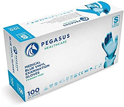 Pegasus Healthcare Blue Disposable Vinyl Medical Examination Gloves Powder & Latex Free (Small)