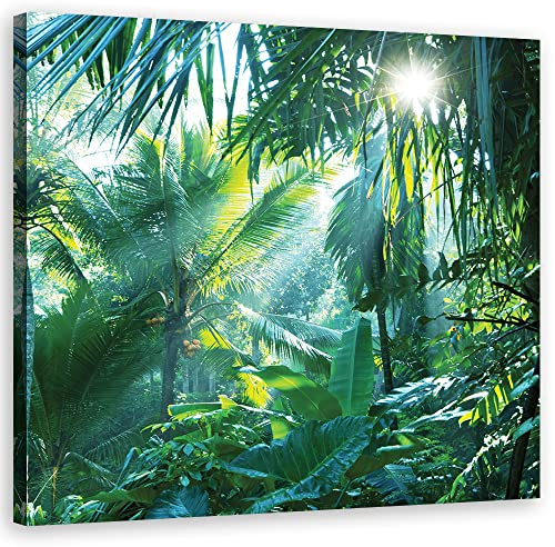 Feeby Bild auf Leinwand Palmen Dschungel Natur Kokosnuss 40x40 cm Kunstdruck modern Monstera Blätter Pflanzen Grün