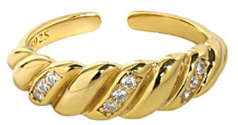 ZAGZIG Elegante Anillo de Dedo de Plata 925 con Personalidad para Mujer, Damas, Chapado en Oro, Minimalista, versátil, Giro, microconjunto, Anillo de circón, Regalo de joyería
