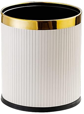 QLHIBLY Double Layer Recycling Waste Paper Bin, 10L Metal Rubbish Bin With Leather Cover for Bedroom, Bathroom, Kitchen, Office (Creamy-White)