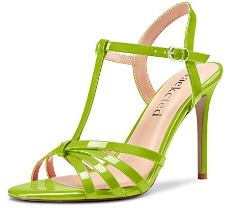 Saekcted Mujer Aguja Alto High Heel Abierta Punta Correa Tobillo Slingback Sandalias de Boda Dress Zapatos 10 CM Heels Verde Lima 45 EU