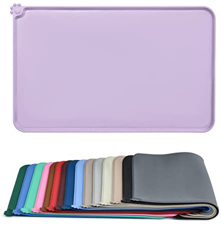 AUDWUD Silicone Waterproof Dog Cat Pet Feeding Mats,Anti-Slip Pet Bowl Mats,Pet Feeding Mat, 47x30 cm (Pack of 1) (AUD-Feed Mat-Hibiscus-M)