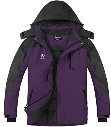 Spmor Giacca da Sci Donna Impermeabile Cappuccio Giacca da Snowboard Calda Invernale Viola XXL