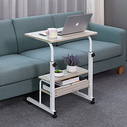 Emall Life Tavolino regolabile per divano/letto, scrivania portatile con ruote, carrello per computer portatile con ripiano aperto (acero bianco, 60 x 40 cm)