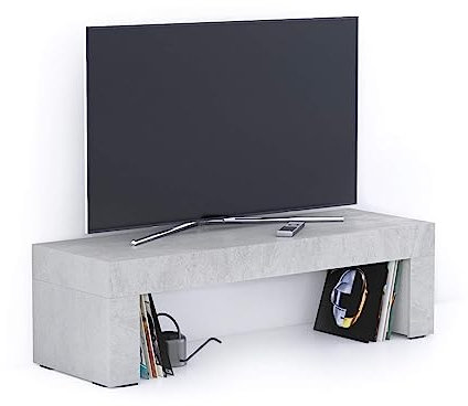 Mobili Fiver, Porta Tv Evolution 120x40, Grigio Cemento, 120 cmx40 cmx35 cm, Mobile Tv moderno per tv fino a 50'', Made in Italy