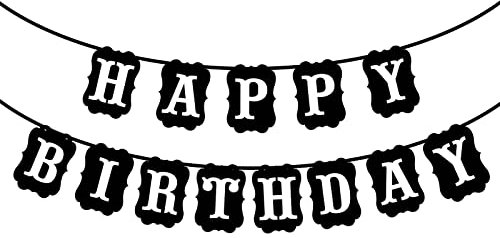 Vin Beauty Happy Birthday Banner - Black Birthday Sign & Garland Hanging Decorations for Boys & Girls