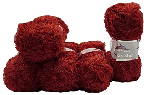 500 Gramm Himalaya Yumos Star Plüschgarn, Fransengarn Mit glitzer, 500 Gramm Strickwolle mit Plüsch (rot 60225)