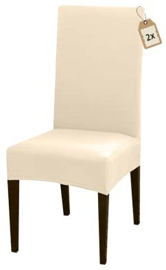 FIGOOO Stuhlhussen 2er Set Stretch Stuhlhussen für Esszimmerstühle Elastisch Moderne Universal Stuhlbezug für Restaurant Hotel Bankett Party Deko(Beige,2er Set)