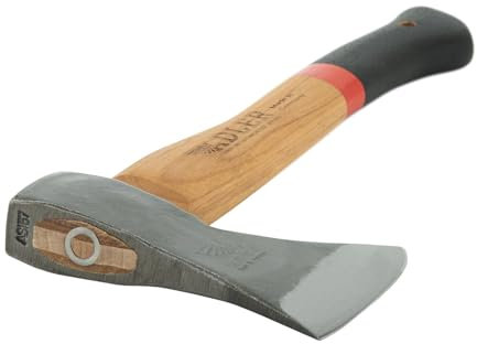 Adler Rheinlandaxt inkl. Lederschutz: Geschmiedete Axt zum Bäume fällen, Entasten und Holz spalten, Holzaxt mit C60-Stahlkopf & 70 cm Hickory-Stiel, große Allround-Forstaxt, Rot/schwarz, 1250 g