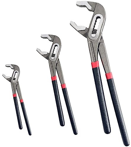 Socpuro 3 Pack Adjustable Water Pump Pipe Pliers Set, 8 inch, 10 inch, 12 inch Groove Slip Joint Pliers Set for Home Repair, Plumbing, Pipe Fittings
