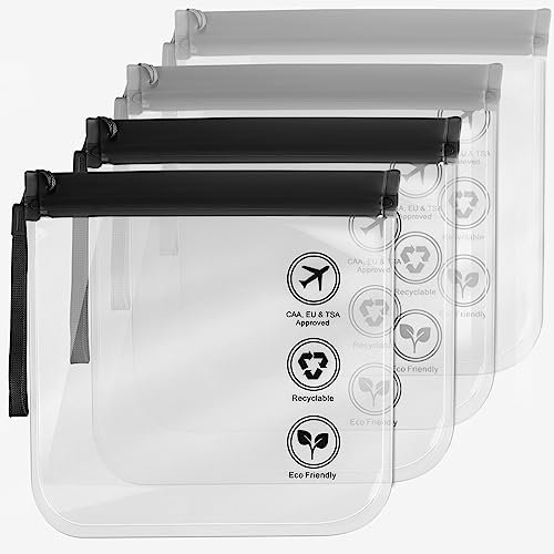 WD&CD 4 Trousses de Toilette Transparentes Noir et Gris 20 * 20cm, Sac Voyage Avion, Sac à Liquide, Trousse de Voyage Transparente pour Femmes et Hommes avec poignée