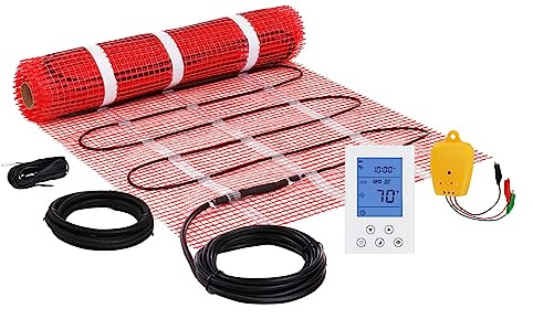 VEVOR Floor Heating Mat, 20 Sq. ft, Electric Radiant in-Floor Heated Warm System with Digital Floor Sensing Thermostat, Includes Installation Monitor, Adhesive Back for Easy Installation on The Floor