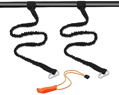 ATBUSS 2 Schwarze Kajak-Paddelseile, 2 Haken, 1 Orangefarbene Pfeife, Elastisches Kanu-Paddelband Mit Karabiner, Kanu-Raft-Paddel-Werkzeug, Kajak-Zubehör Für Kajak, Kanu-Boot