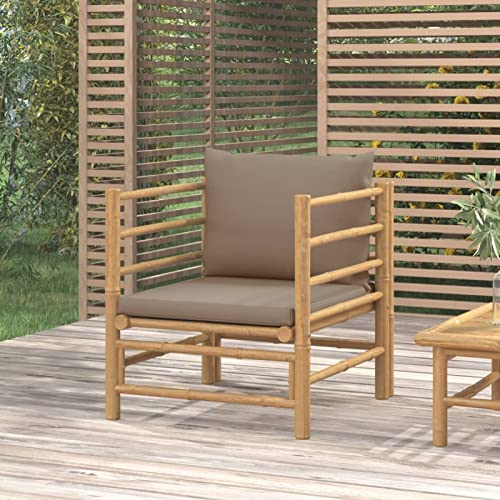 ZEYUAN Gartensessel mit Taupe Kissen Bambus, Gartenstühle, Gartenmöbel, Balkonstuhl, Garten Stühle, Terrassenstühle, Balkonmöbel