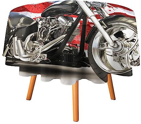 COALHO Fantasy Motorrad maschinenwaschbar Innen- und Außenbereich Tischdekoration Rustikales Landhaus Vintage Old Truck U S Flagge Design schützt den Tisch leicht zu reinigen - 127 x 127 cm
