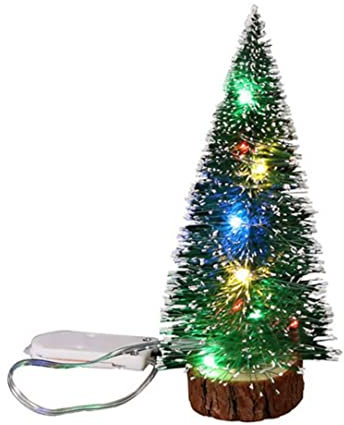Mini albero di Natale con luce a LED Base in legno artificiale Alimentato a batteria Decorazione da tavolo in pino bianco per la fotografia di home office, Albero di Natale del 15 cm