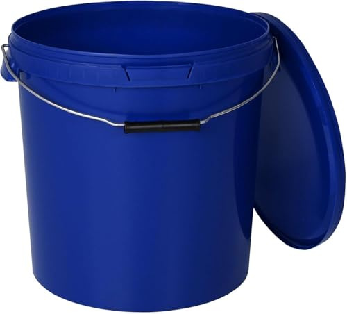 BenBow - Eimer mit Deckel blau 20 Liter - lebensmittelecht stabil luftdicht auslaufsicher geruchsneutral - Aufbewahrungsbehälter aus Kunststoff - Metalgriff - Rissfester Griff, leer - zur Hause