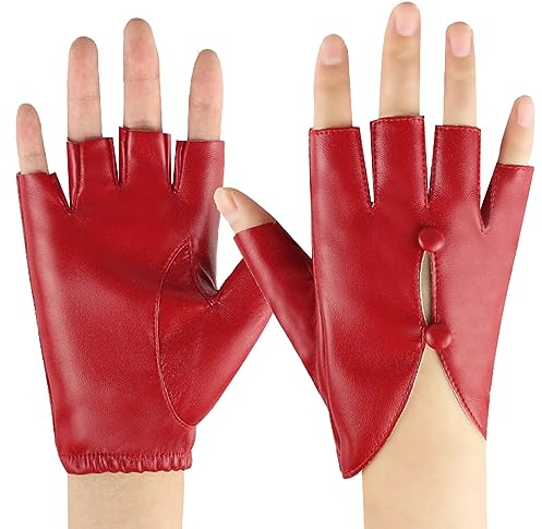 Gefomuofe Damen Leder Halbfingerhandschuhe Fingerlose Lederhandschuhe für Herren Damen Outdoor Autofahrer Fahren Handschuhe Fingerlos, Handschuhe Schwarz Leder Halbfinger Elastische Bündchen