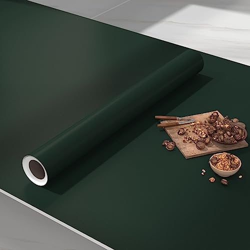 VIOPVERY Peel and Stick Wallpaper 60cmx1000cm Plain Dark Green Vinyl Wrap for Kitchen Worktop, Bedroom Furniture - Self Adhesive Thick Plastic Covering