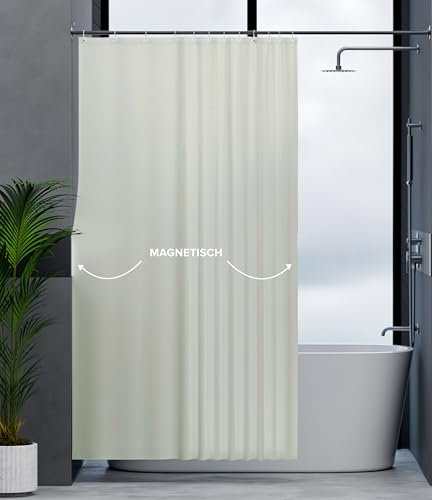 ovimar Magnetischer Duschvorhang Kjelfossen beige waschbar schnelltrocknend Anti Schimmel Duschvorhang 120 x 200 cm Vorhang Blickdicht für Badewanne oder Dusche