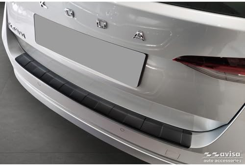 Avisa Matt-Schwarz Edelstahl Heckstoßstangenschutz kompatibel mit Skoda Octavia Combi (NX5) inkl. RS 2020-2024 & FL 2024- 'Ribs', Mattschwarz